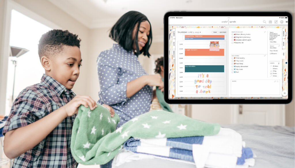 Artful Agenda helps you plan summer activities for kids by creating rotating activity schedules, prepping supply checklists, setting chore reminders, and documenting those special moments with uploaded photos and stickers.